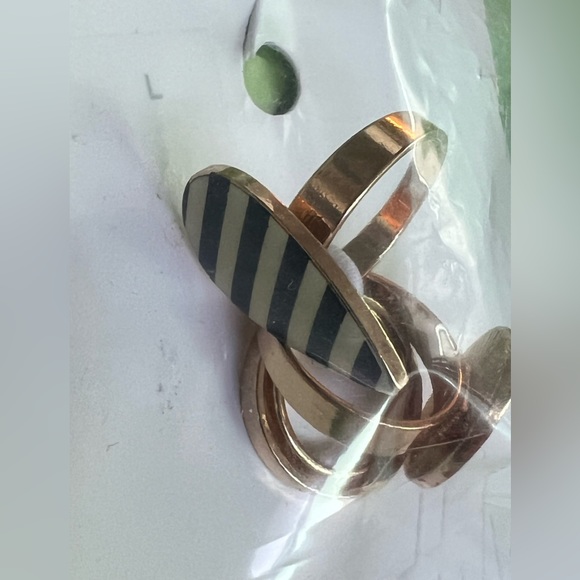 M Ring set stripes & gold modernist stacking bands statement nautical preppy - Picture 5 of 9
